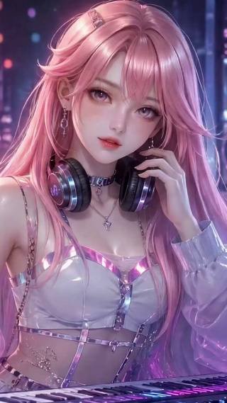 赛博朋克粉发DJ美少女