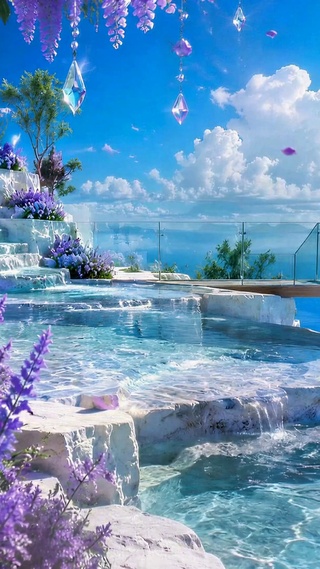 治愈紫花蓝湾悬崖观景台