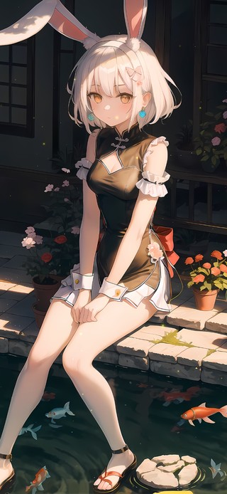 4k唯美庭院少女
