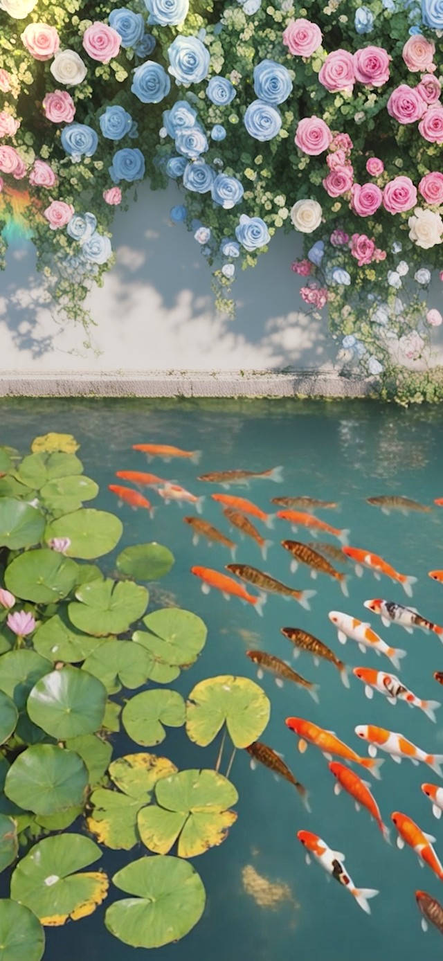 花墙荷塘锦鲤