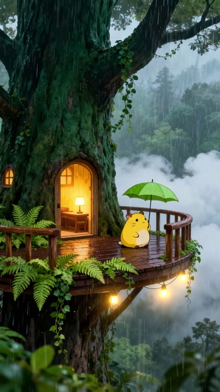 雨幕治愈树屋