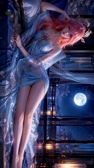 月夜粉发二次元美少女