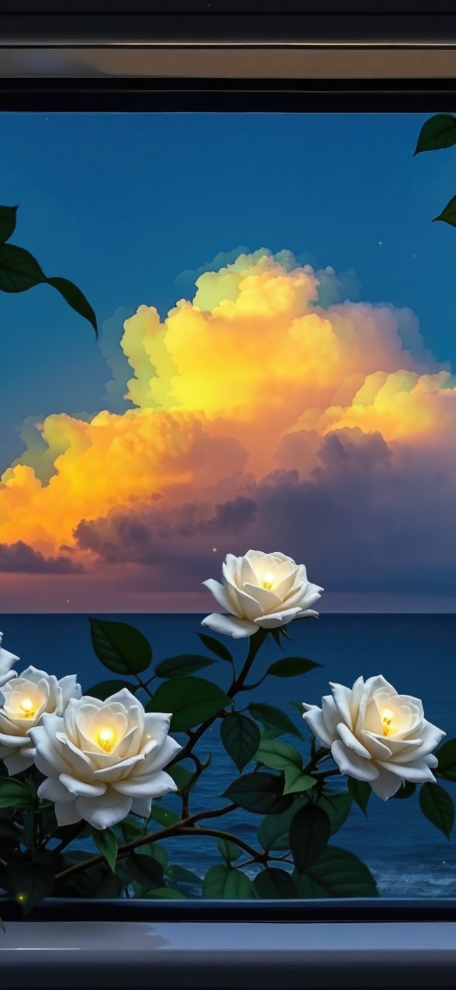 浪漫玫瑰车窗海景
