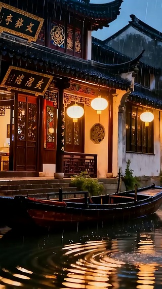 夜景树木河流