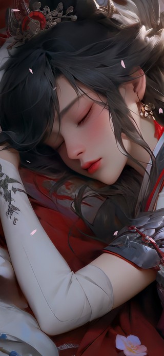 樱花下休憩的少女