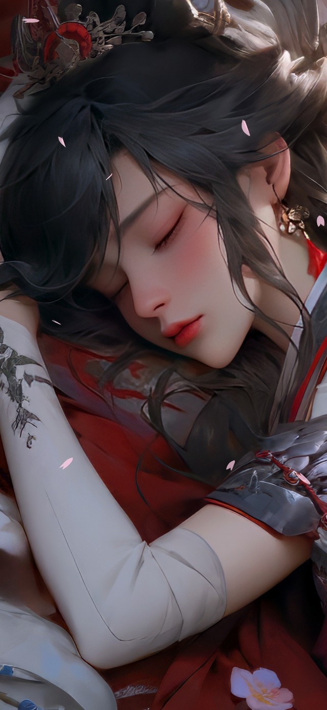 樱花下休憩的少女