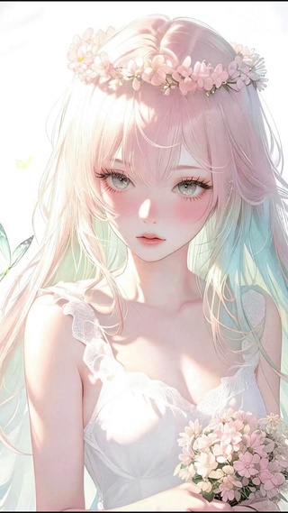 纯白捧花少女