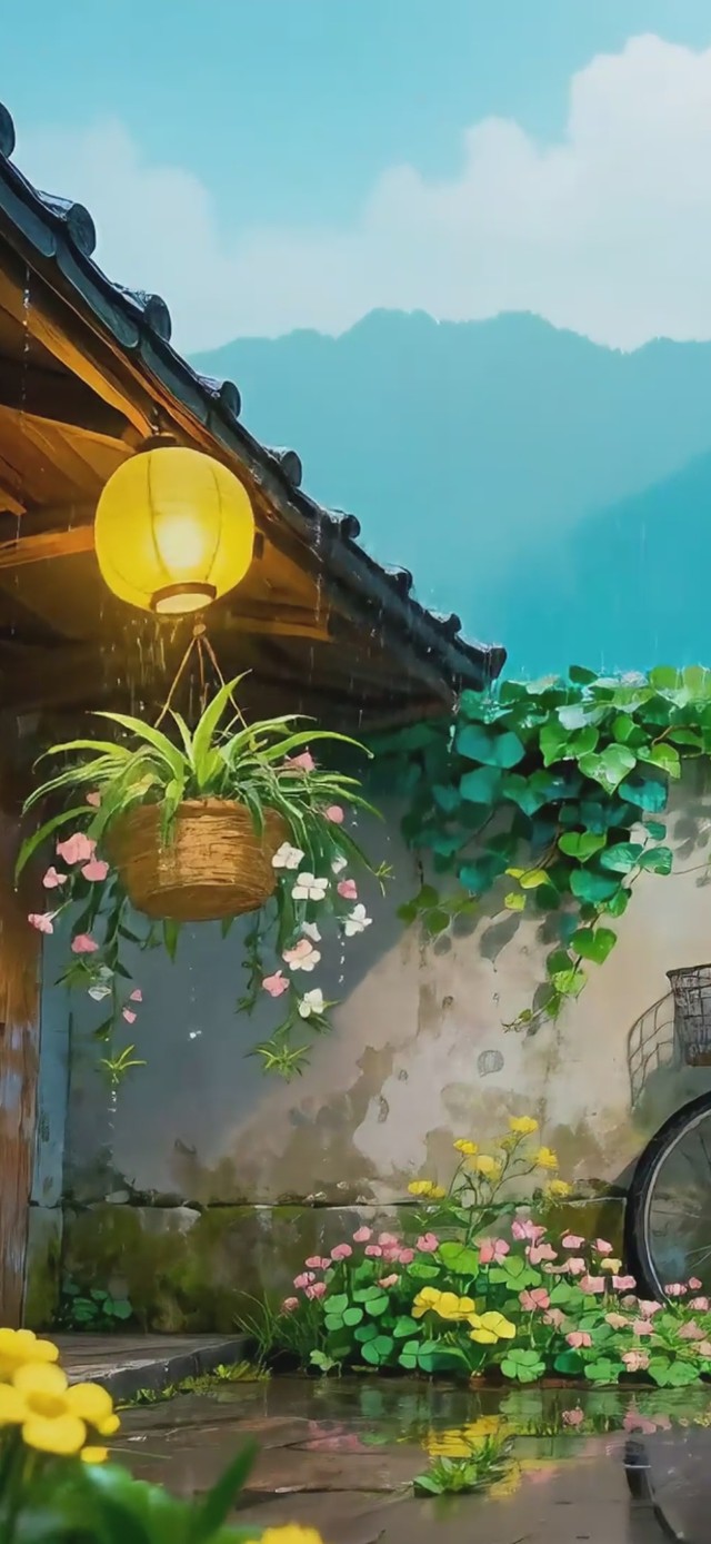治愈雨中唯美庭院