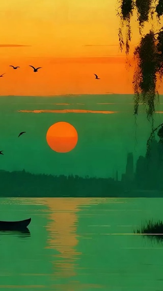 夕阳树木