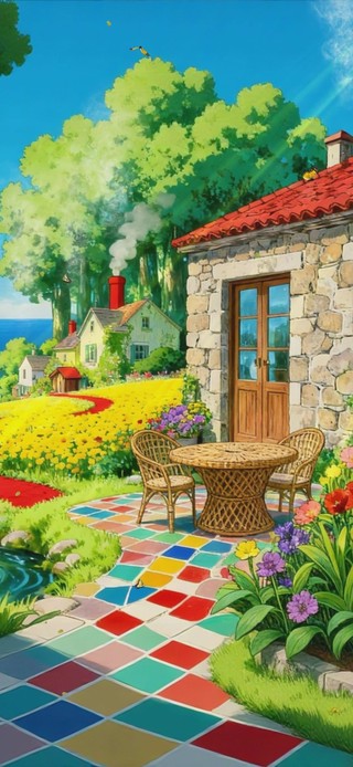 海景蓝天白云树木花园景色