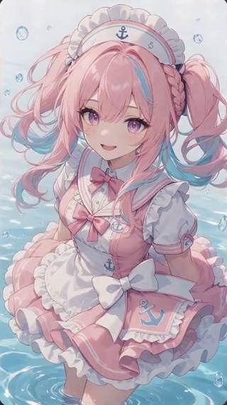 粉蓝双马尾女仆少女