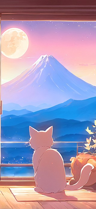 房间里看夜空的猫