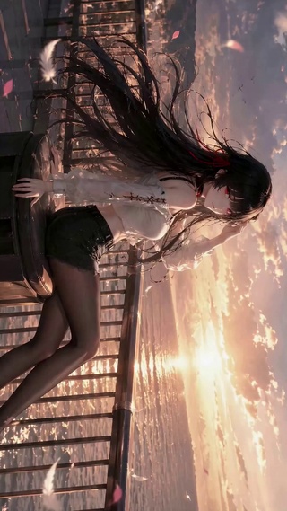 海风夕照少女