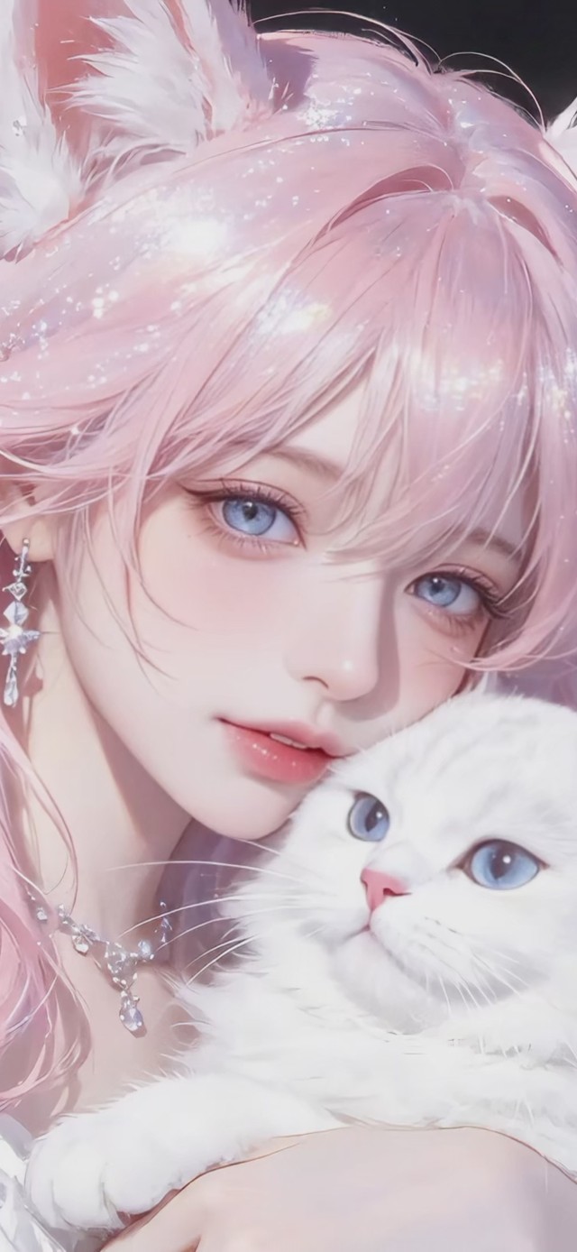 粉发少女和猫