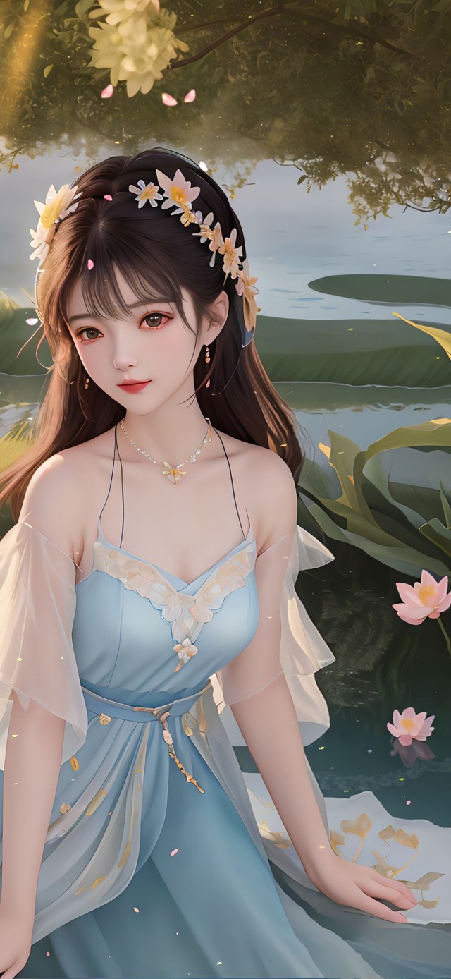 清新荷花池女孩