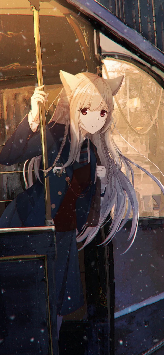 女孩兽耳 冬天风景夜行列车4k