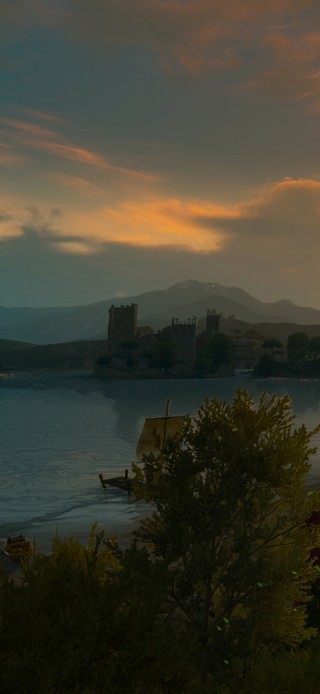 唯美落日湖泊夕阳小镇