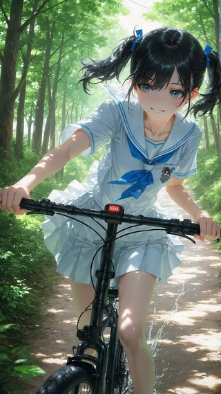 森林骑行美少女