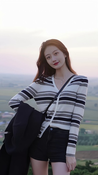 夕阳下的美女

