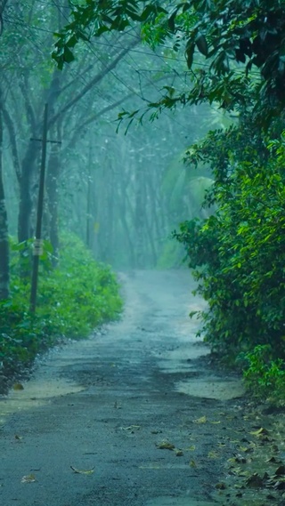雨天树林小路