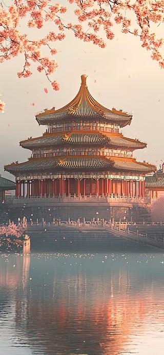 樱花湖畔的辉煌古建