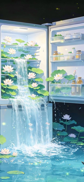 奇幻冰箱中的荷花