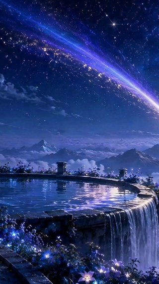 梦幻星空山顶云海流星夜景