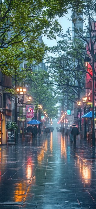 阴雨天气中的治愈街景