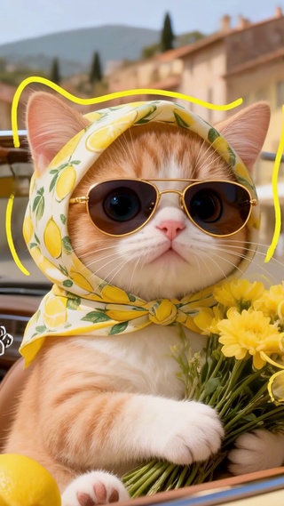 敞篷车里的橘猫