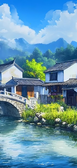 4k蓝天下古镇