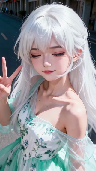 冬季女孩穿蓝色碎花裙游三亚一角