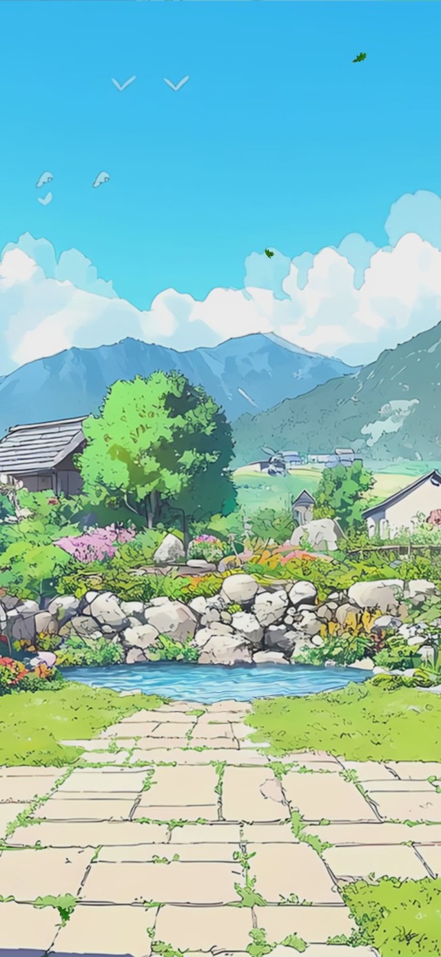 护眼蓝天白云树木