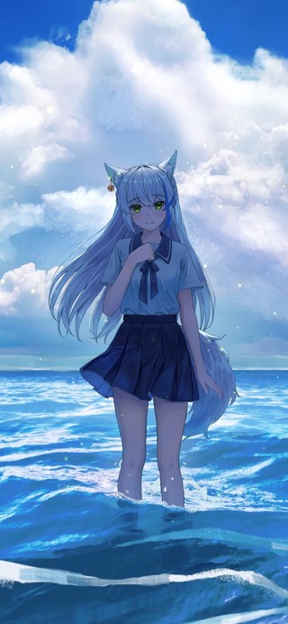 治愈海中女生插画