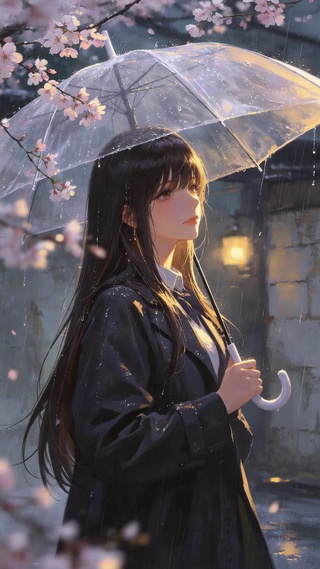 雨天撑伞女孩