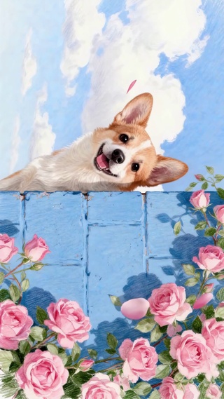 柯基萌宠治愈花墙的唯美小清新