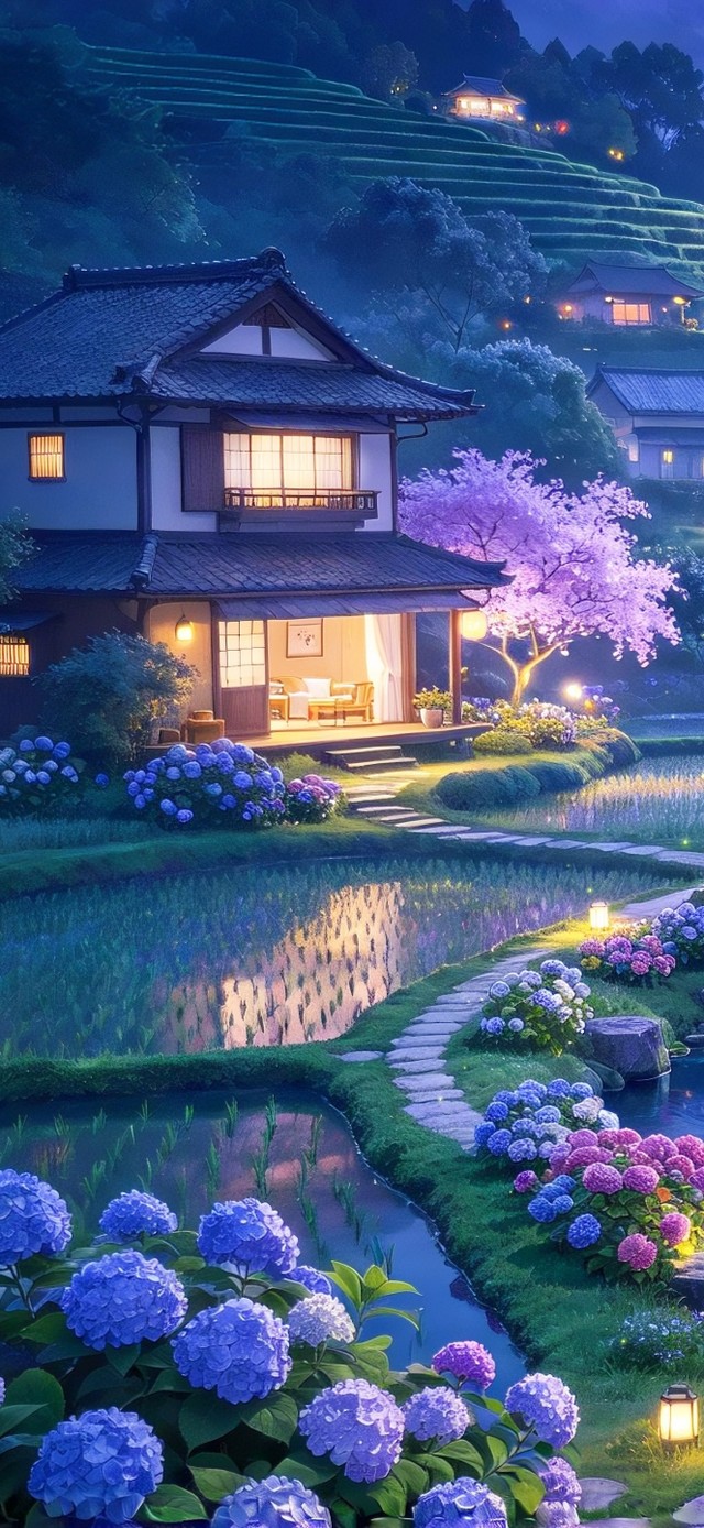 山中静谧村庄的夜