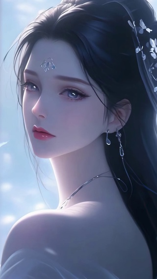 古风林中飘雪美女