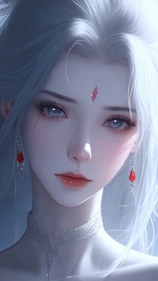 初冬雪天白发古风美人