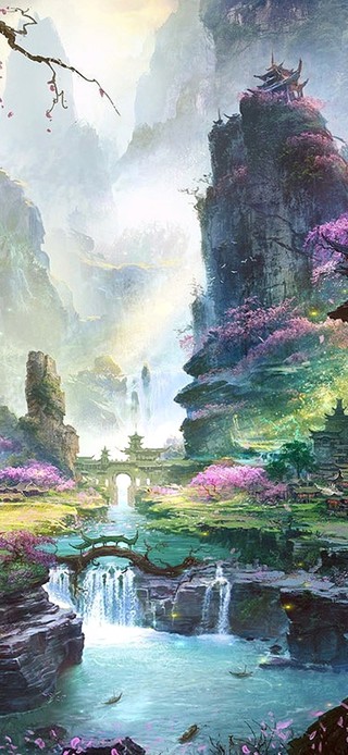 唯美古风桃花山水