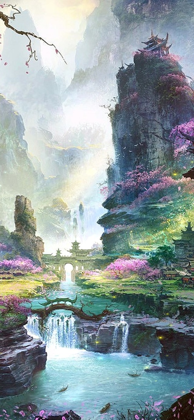 唯美古风桃花山水