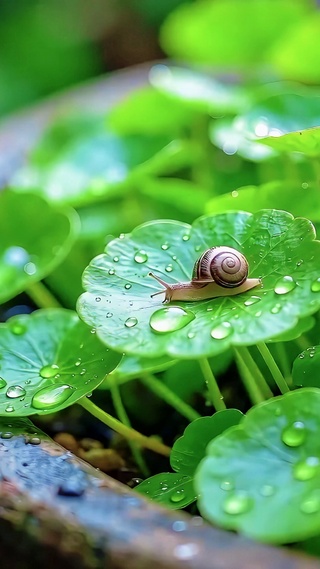 雨后铜钱草上的蜗牛