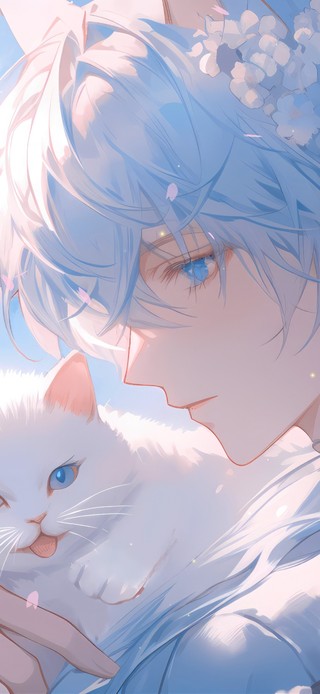 4K古风樱花少年和猫