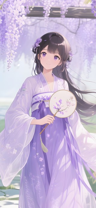 紫藤树下女孩