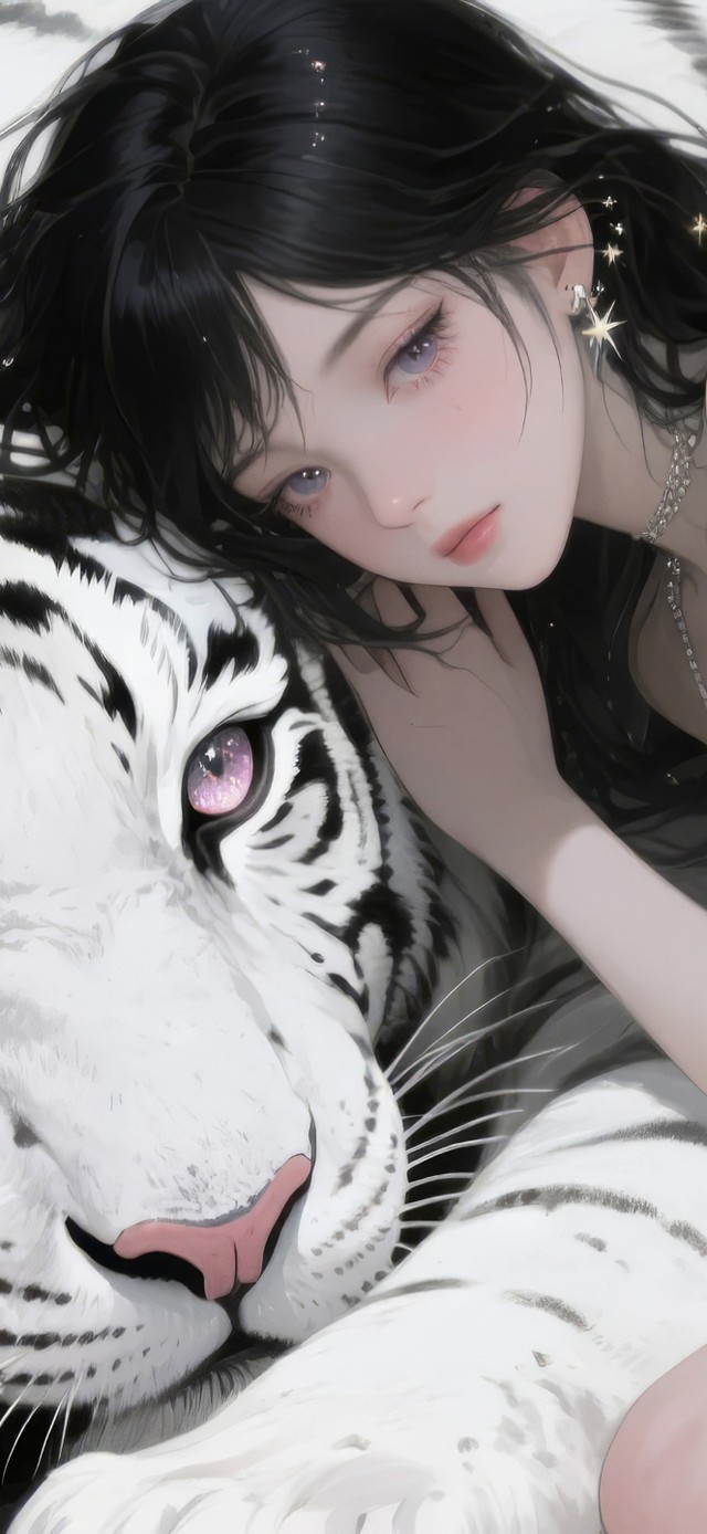 银裙少女与白虎