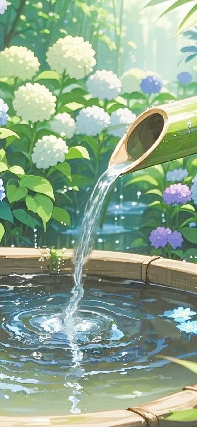 森林中的绣球花流水