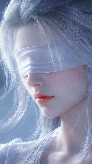 月夜蒙眼银发古风美少女