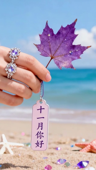 治愈系海边少女与枫叶的美好邂逅