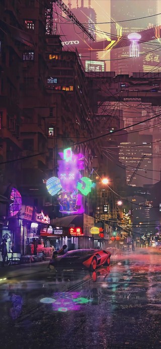 赛博朋克街道雨夜