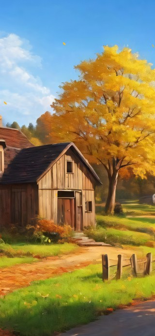 红枫树下的小屋