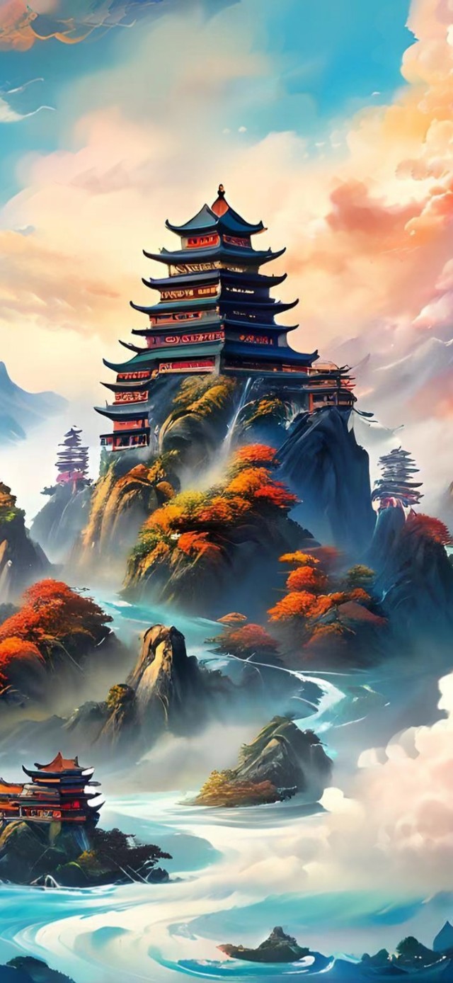 七彩祥云仙山古建筑